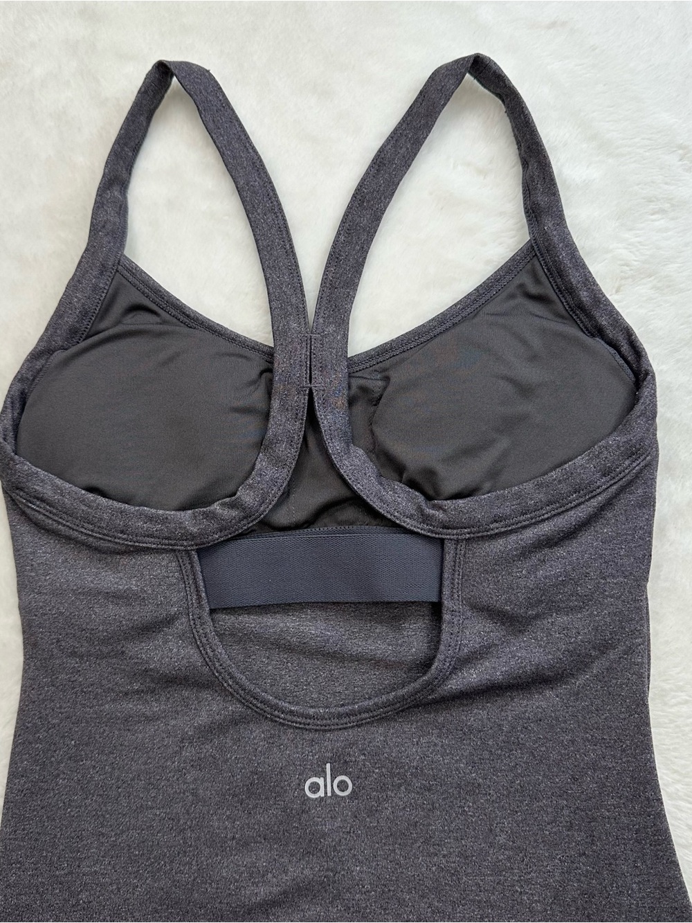 ALO Yoga Charcoal Black Racerback Tank with Built-In Bra - XXS - Picture 3 of 8
